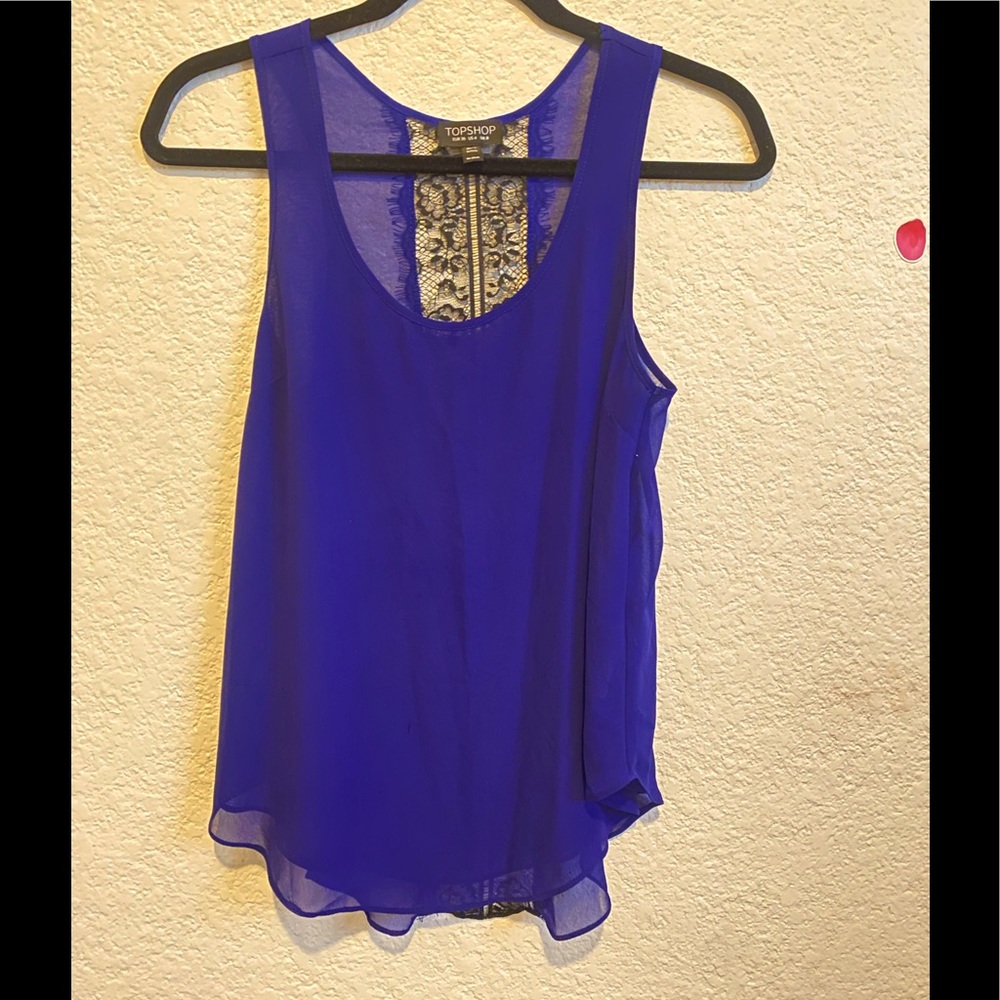 Womens sexy TopShop sheer tank, with lace detail. Size 4.